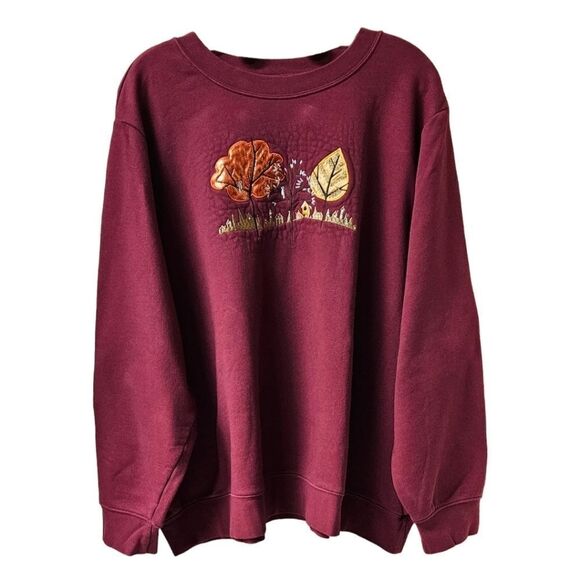 Basic Edition Women's  Plus Size Burgundy  Fall Scene Sweatshirt - Picture 1 of 10